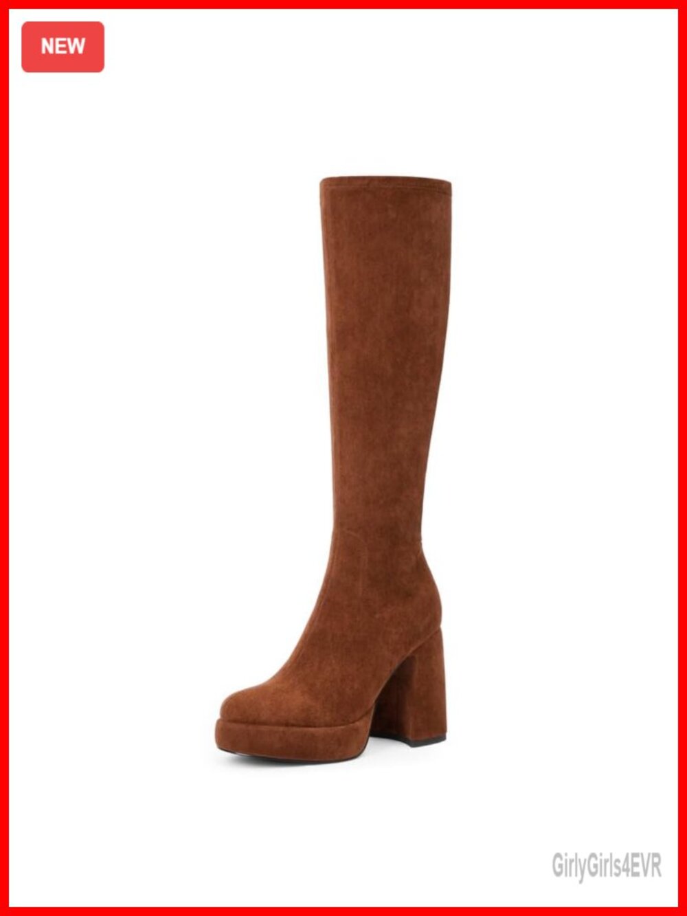 Platform Knee High Boots Chunky Heel Rounded Toe Side Zipper Faux Leather